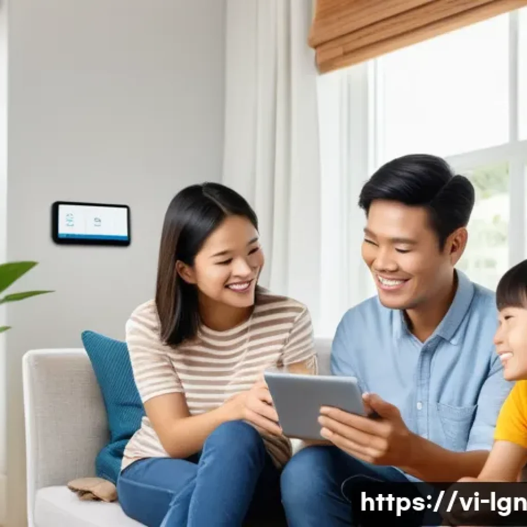 에너지 효율화 기술 및 혁신 사례 - **Prompt 1: Modern Vietnamese Family Embracing Smart Home Energy Savings**
"A photorealistic ima...