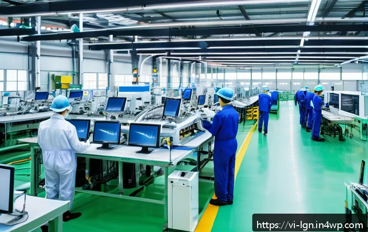 에너지 관리 체계의 국제 기준 - A modern Vietnamese manufacturing factory interior showing energy-efficient LED lighting and advance...